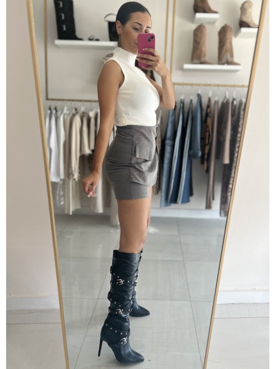 FALDA PANTALON GRIS BRILLO